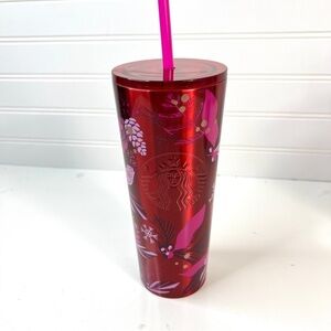 Starbucks Christmas Holiday 2021 Red Stainless Steel Berries Tumbler 16oz-Rare